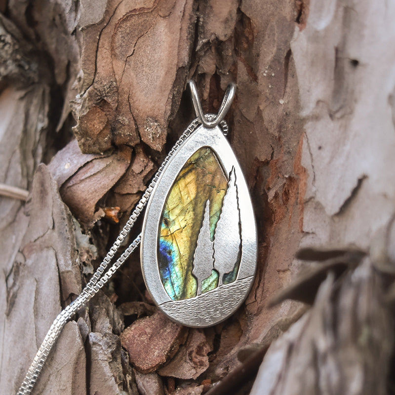 Reversible Northern Lights Labradorite Pendant - Silver Pendant   7394 - handmade by Beth Millner Jewelry