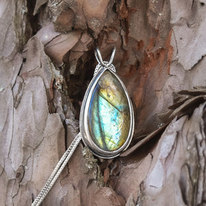 Reversible Northern Lights Labradorite Pendant - Silver Pendant   7394 - handmade by Beth Millner Jewelry