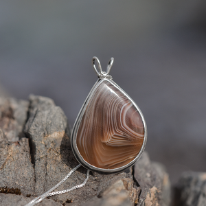 Lake Superior Agate Drop Pendant No. 1 - Silver Pendant   7371 - handmade by Beth Millner Jewelry