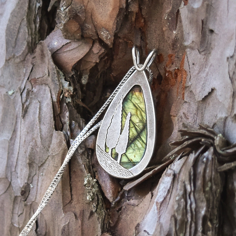 Reversible Northern Lights Labradorite Pendant No. 1 - Silver Pendant   7395 - handmade by Beth Millner Jewelry