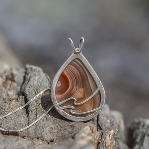 Lake Superior Agate Drop Pendant No. 1 - Silver Pendant   7371 - handmade by Beth Millner Jewelry