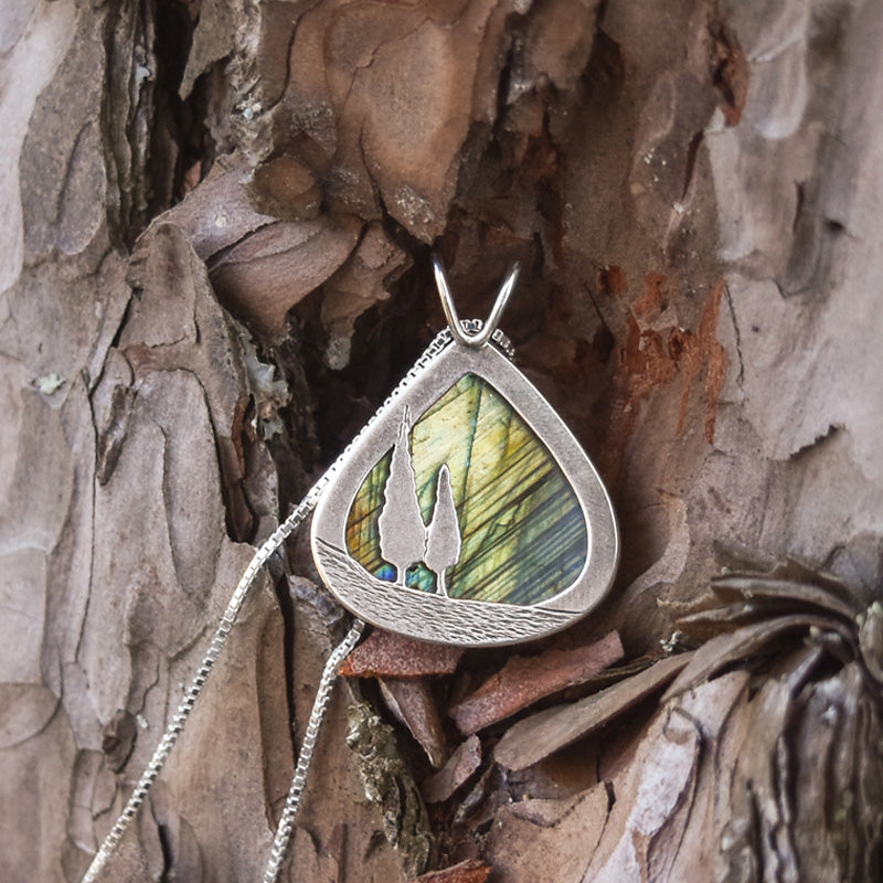 Reversible Northern Lights Labradorite Pendant No. 2 - Silver Pendant   7396 - handmade by Beth Millner Jewelry