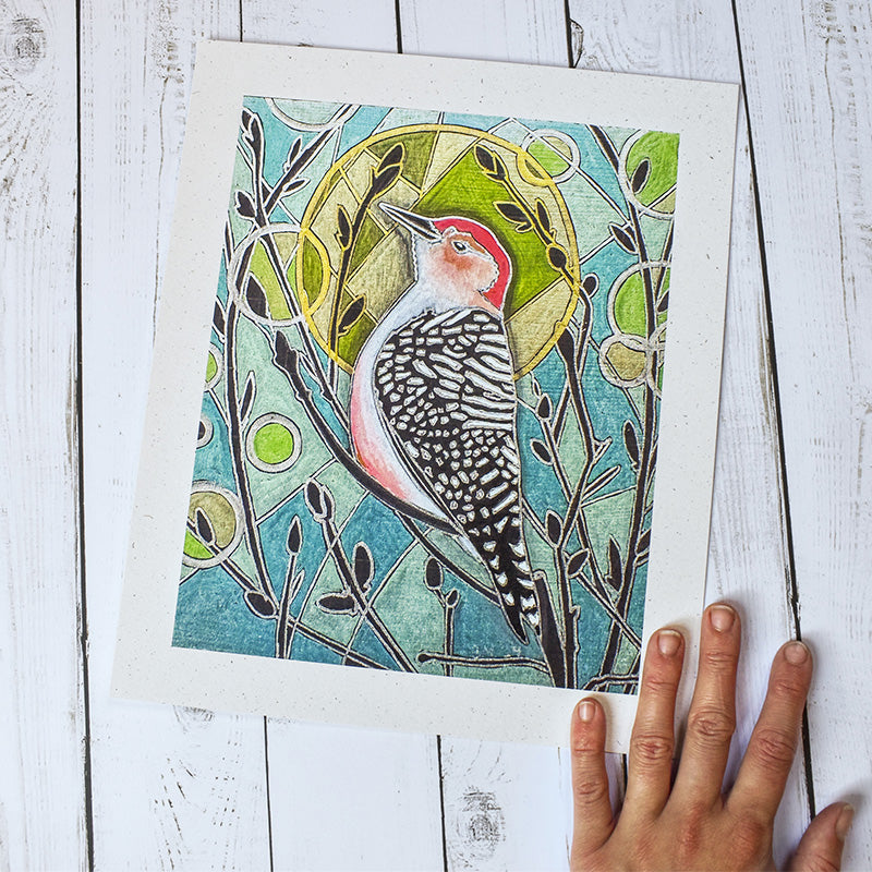 Summer Serenity Red Bellied Woodpecker Artist Print - Tree Planted with Purchase - Artisan Goods   7339 - handmade by Beth Millner Jewelry