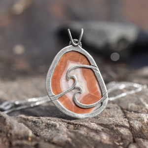 Lake Superior Agate Drop Pendant No. 2 - Silver Pendant   7372 - handmade by Beth Millner Jewelry