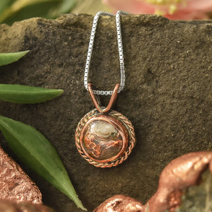 Braided Copper Lake Superior Agate Drop Pendant - Silver Pendant   7334 - handmade by Beth Millner Jewelry