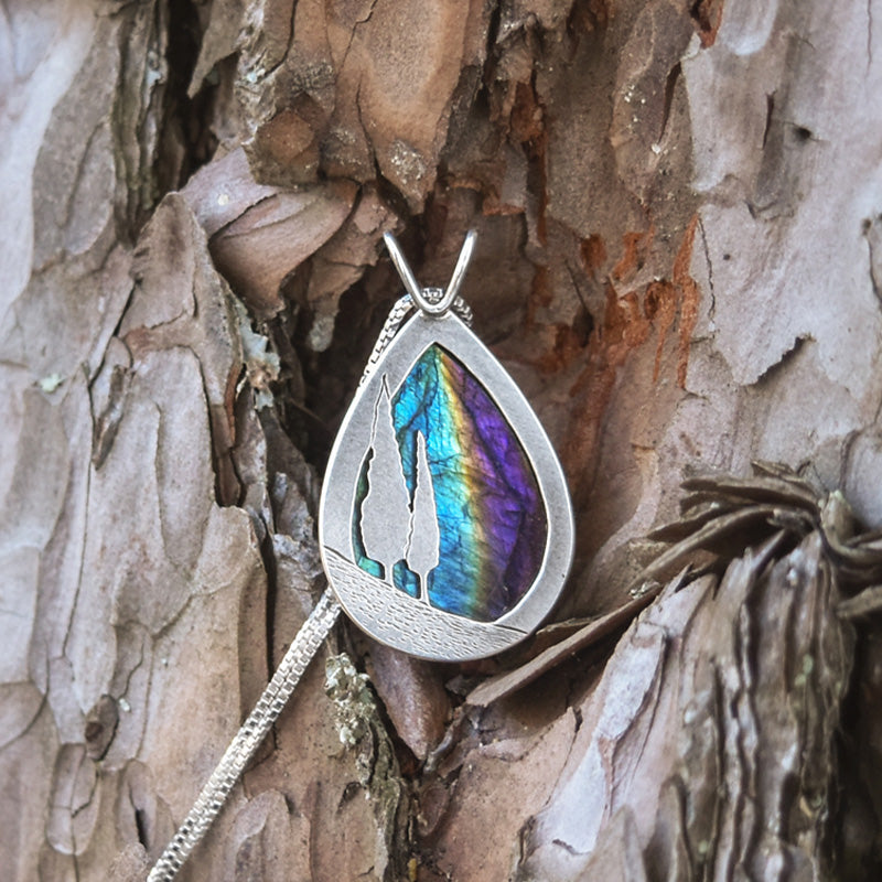 Reversible Northern Lights Labradorite Pendant No. 3 - Silver Pendant   7397 - handmade by Beth Millner Jewelry