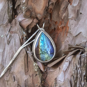 Reversible Northern Lights Labradorite Pendant No. 3 - Silver Pendant   7397 - handmade by Beth Millner Jewelry