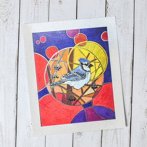 Autumn Blue Jay Artist Print - Tree Planted with Purchase - Artisan Goods   7337 - handmade by Beth Millner Jewelry