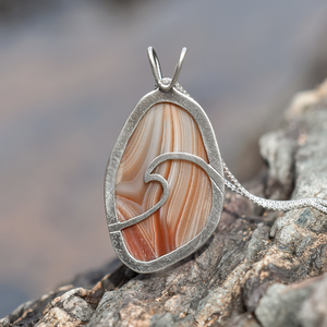 Lake Superior Agate Drop Pendant No. 4 - Silver Pendant   7373 - handmade by Beth Millner Jewelry