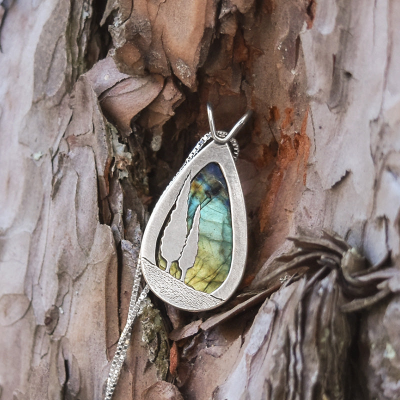 Reversible Northern Lights Labradorite Pendant No. 4 - Silver Pendant   7398 - handmade by Beth Millner Jewelry