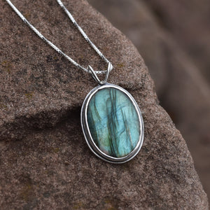 Reversible Lighthouse Northern Lights Labradorite Pendant No. 4 - Silver Pendant   7392 - handmade by Beth Millner Jewelry