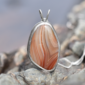 Lake Superior Agate Drop Pendant No. 4 - Silver Pendant   7373 - handmade by Beth Millner Jewelry