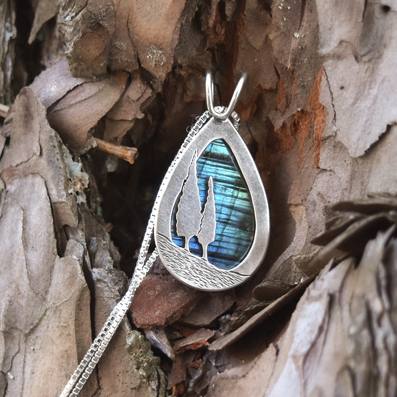 Reversible Northern Lights Labradorite Pendant No. 5 - Silver Pendant   7399 - handmade by Beth Millner Jewelry