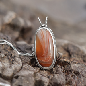 Lake Superior Agate Drop Pendant No. 5 - Silver Pendant   7374 - handmade by Beth Millner Jewelry