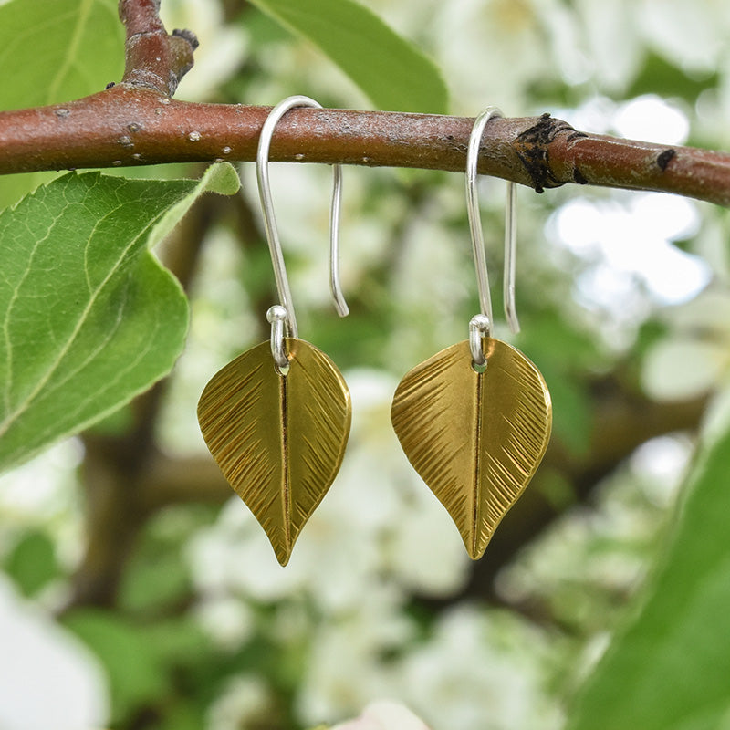 Brass Birch Leaf Earrings - Mixed Metal Earrings   7313 - handmade by Beth Millner Jewelry