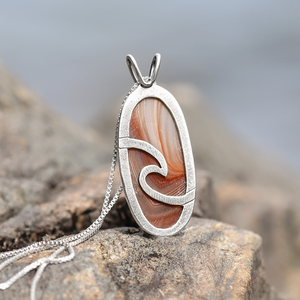 Lake Superior Agate Drop Pendant No. 5 - Silver Pendant   7374 - handmade by Beth Millner Jewelry