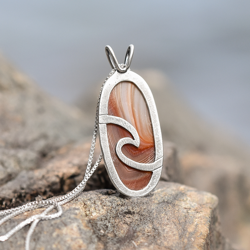 Lake Superior Agate Drop Pendant No. 5 - Silver Pendant   7374 - handmade by Beth Millner Jewelry