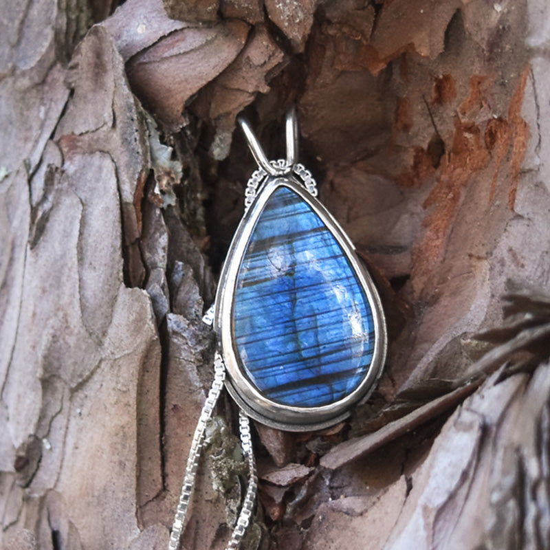 Reversible Northern Lights Labradorite Pendant No. 5 - Silver Pendant   7399 - handmade by Beth Millner Jewelry