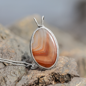 Lake Superior Agate Drop Pendant No. 6 - Silver Pendant   7375 - handmade by Beth Millner Jewelry