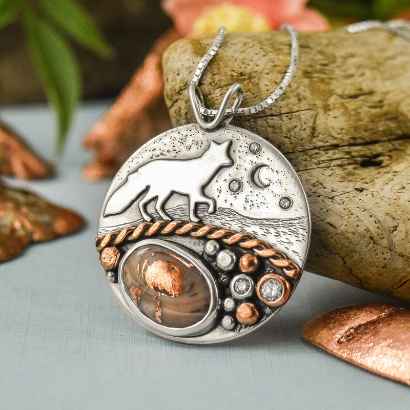 Night Steps Copper Lake Superior Agate Wonderland Pendant - Mixed Metal Pendant   7328 - handmade by Beth Millner Jewelry