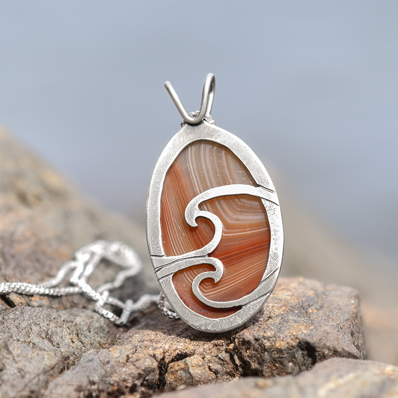 Lake Superior Agate Drop Pendant No. 6 - Silver Pendant   7375 - handmade by Beth Millner Jewelry