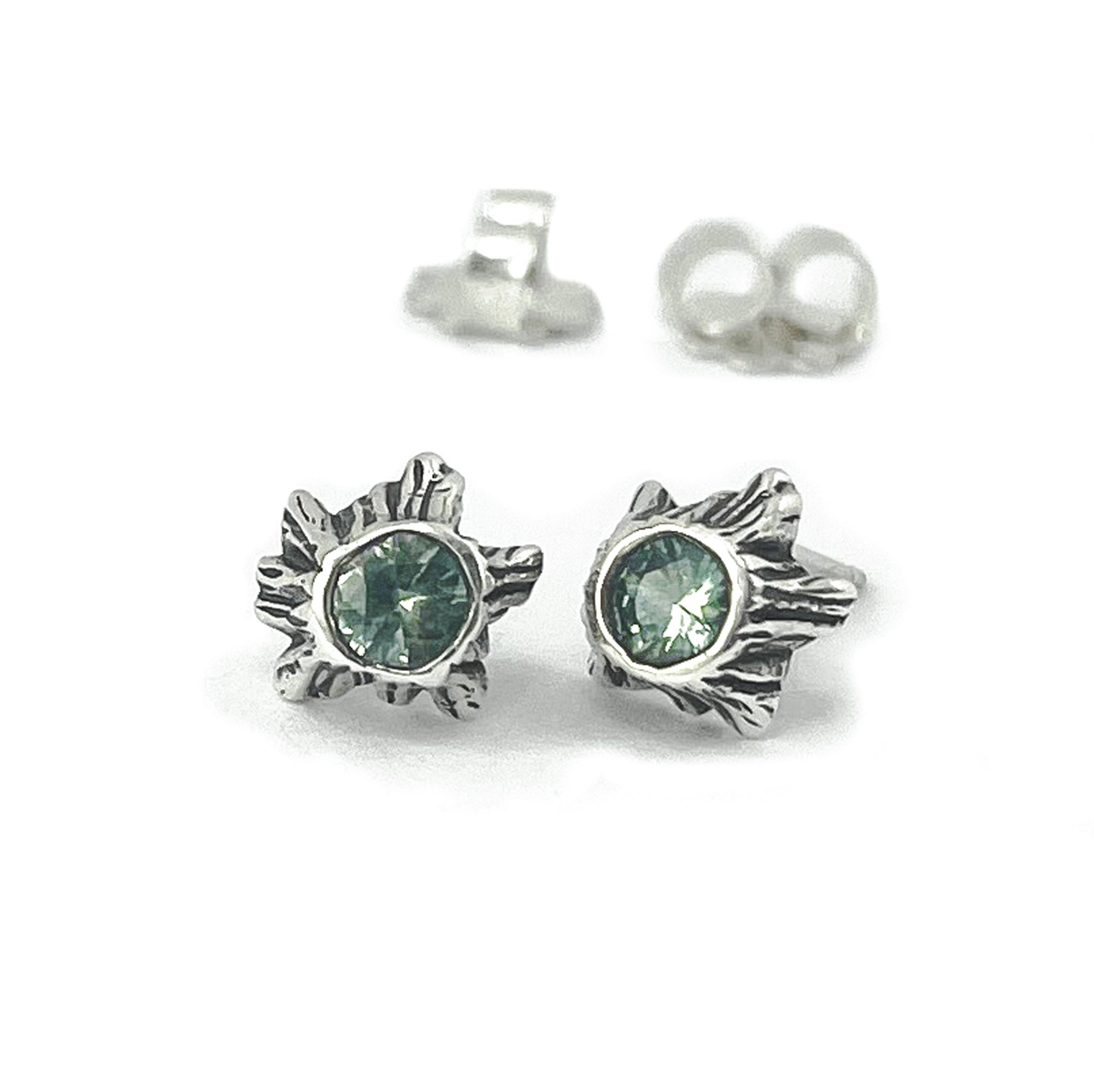 Green Sapphire Tree Trunk Post Earrings - Silver Earrings   7316 - handmade by Beth Millner Jewelry