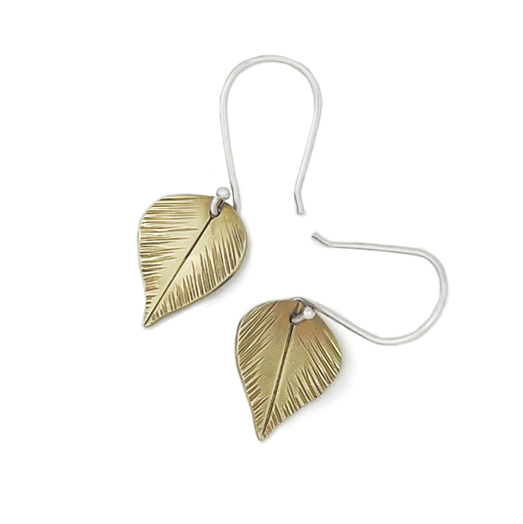 Brass Birch Leaf Earrings - Mixed Metal Earrings   7313 - handmade by Beth Millner Jewelry