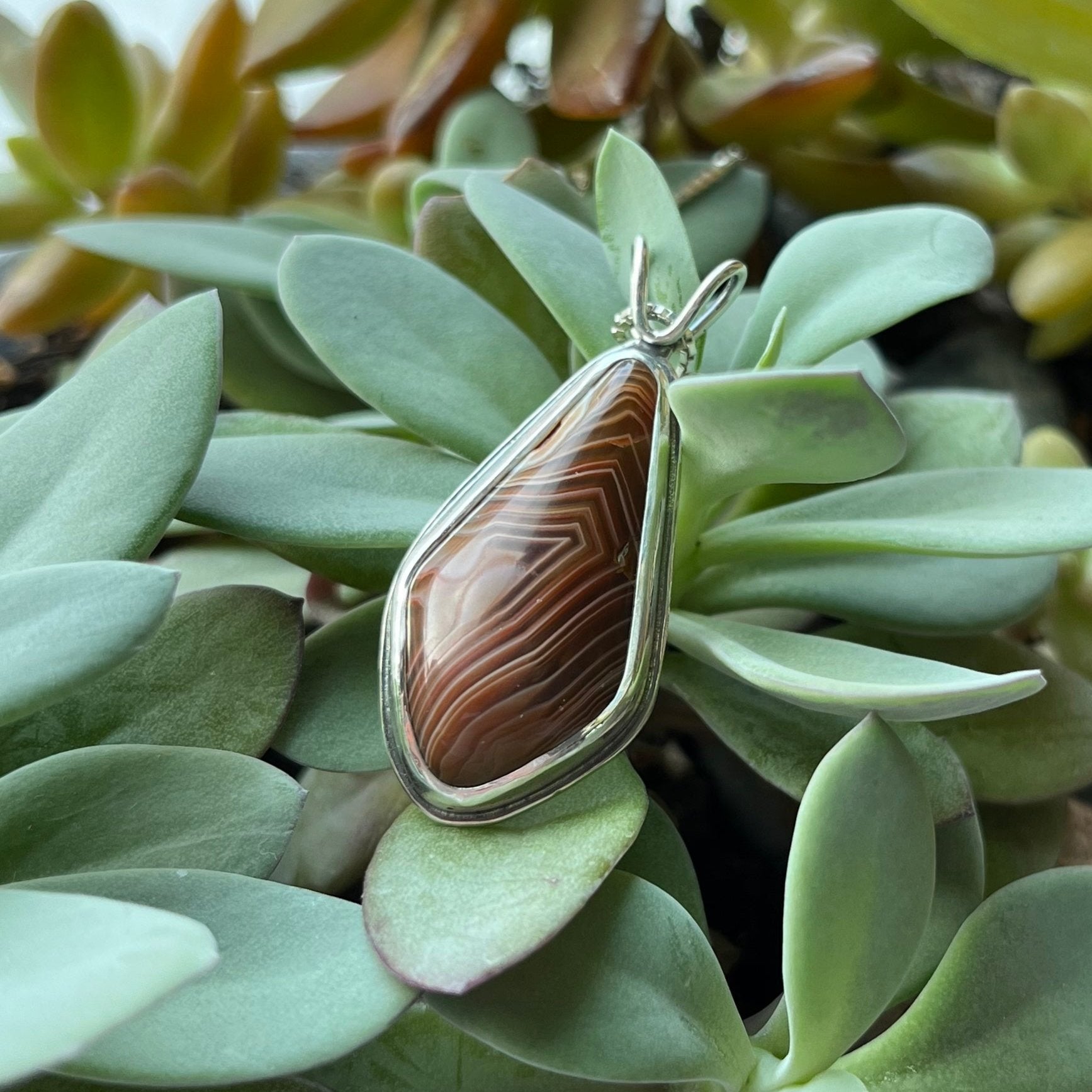 Lake Superior Agate Drop Pendant No. 7 - Silver Pendant   7408 - handmade by Beth Millner Jewelry