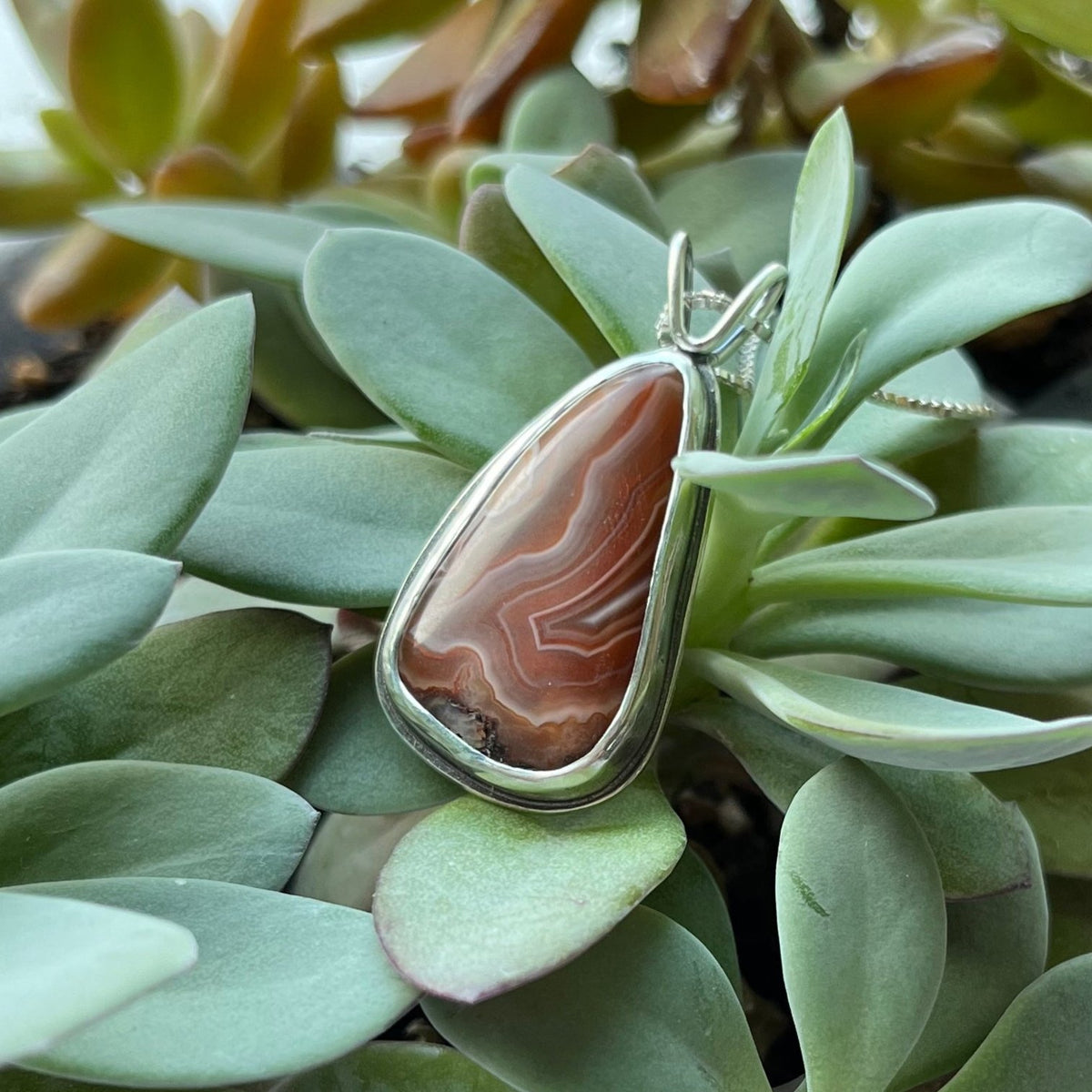 Lake Superior Agate Drop Pendant No. 8 - Silver Pendant   7409 - handmade by Beth Millner Jewelry