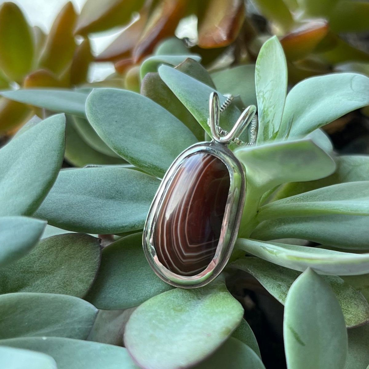 Lake Superior Agate Drop Pendant No. 9 - Silver Pendant   7410 - handmade by Beth Millner Jewelry