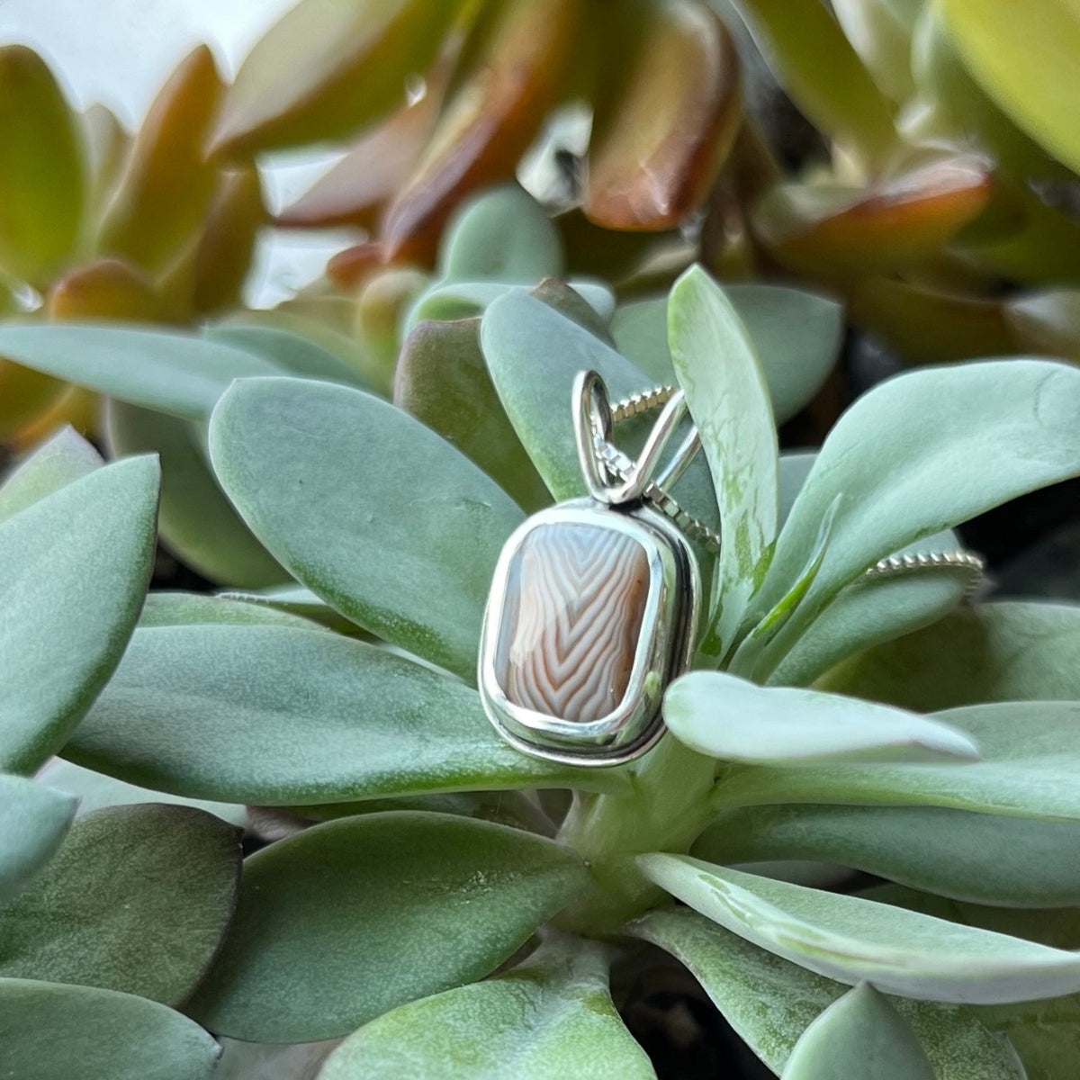 Lake Superior Agate Drop Pendant No. 11 - Silver Pendant   7412 - handmade by Beth Millner Jewelry