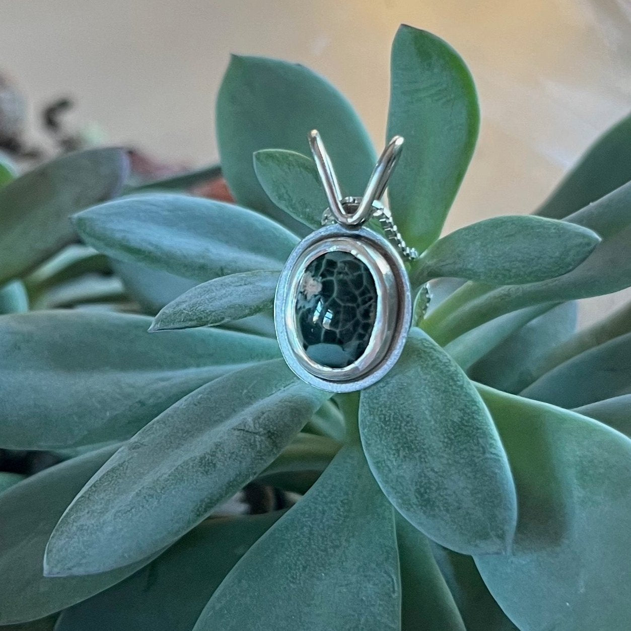 Greenstone Drop Pendant No. 1 - Silver Pendant   7439 - handmade by Beth Millner Jewelry