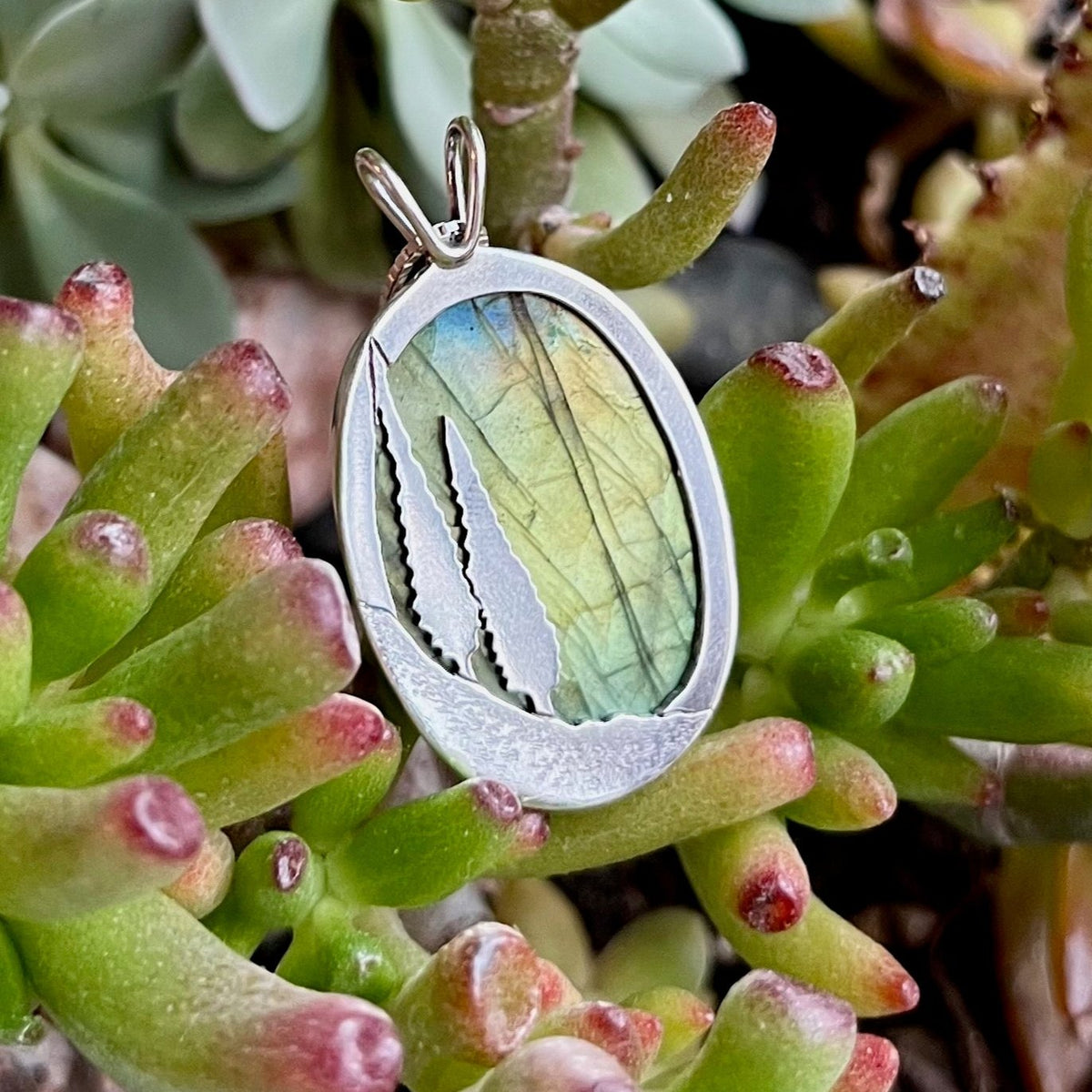 Reversible Northern Lights Labradorite Pendant No. 3 - Silver Pendant   7444 - handmade by Beth Millner Jewelry