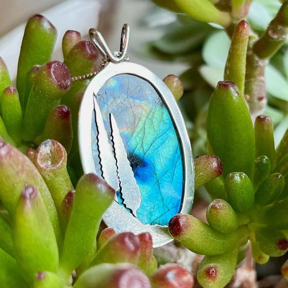 Reversible Northern Lights Labradorite Pendant No. 6 - Silver Pendant   7447 - handmade by Beth Millner Jewelry