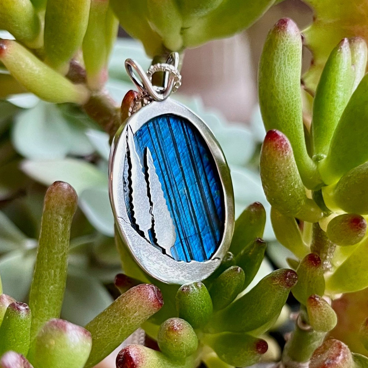 Reversible Northern Lights Labradorite Pendant No. 7 - Silver Pendant   7448 - handmade by Beth Millner Jewelry