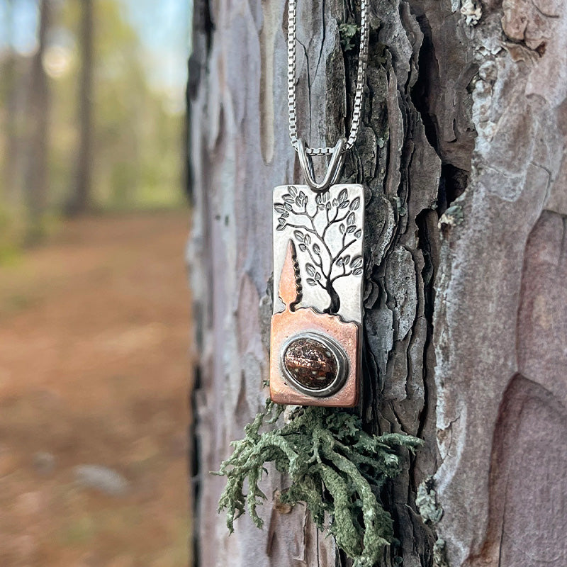 Conifer Copper Firebrick Wonderland Pendant No. 3 - Mixed Metal Pendant   7302 - handmade by Beth Millner Jewelry
