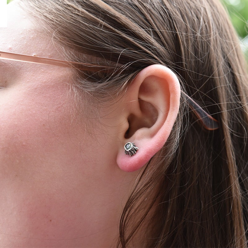 Green Sapphire Tree Trunk Post Earrings - Silver Earrings   7316 - handmade by Beth Millner Jewelry