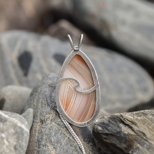 Lake Superior Agate Drop Pendant - Silver Pendant   7370 - handmade by Beth Millner Jewelry