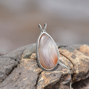 Lake Superior Agate Drop Pendant - Silver Pendant   7370 - handmade by Beth Millner Jewelry