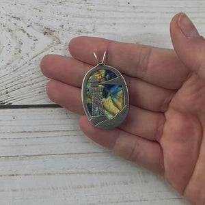 Reversible Lighthouse Northern Lights Labradorite Pendant No. 2 - Silver Pendant   7390 - handmade by Beth Millner Jewelry