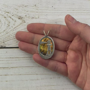 Reversible Lighthouse Northern Lights Labradorite Pendant No. 3 - Silver Pendant   7391 - handmade by Beth Millner Jewelry