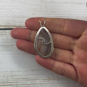 Lake Superior Agate Drop Pendant - Silver Pendant   7370 - handmade by Beth Millner Jewelry