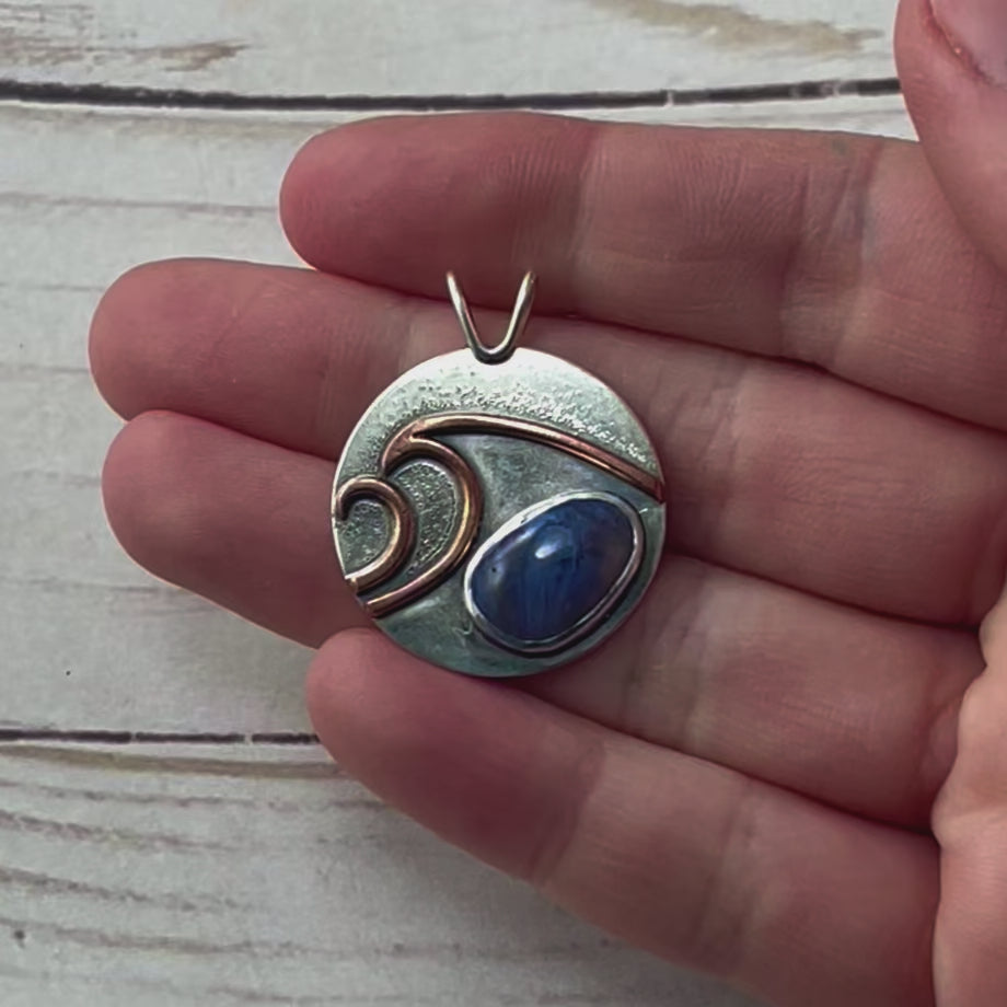 High Tide Pioneer Blue Wonderland Pendant No. 3 - Mixed Metal Pendant   7321 - handmade by Beth Millner Jewelry
