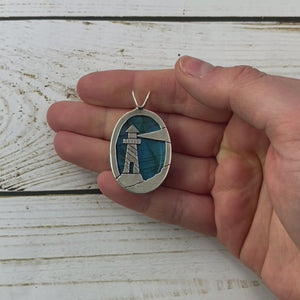 Reversible Lighthouse Northern Lights Labradorite Pendant - Silver Pendant   7388 - handmade by Beth Millner Jewelry