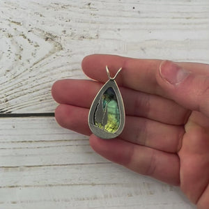 Reversible Northern Lights Labradorite Pendant No. 4 - Silver Pendant   7398 - handmade by Beth Millner Jewelry