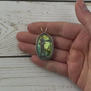 Reversible Lighthouse Northern Lights Labradorite Pendant No. 1 - Silver Pendant   7389 - handmade by Beth Millner Jewelry