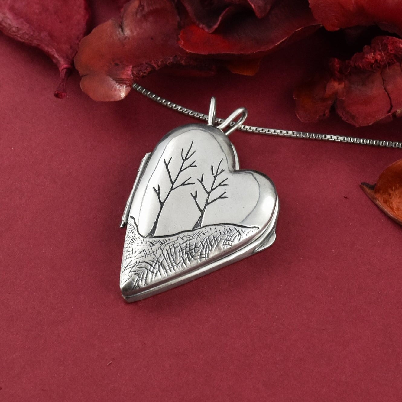 Sterling Silver Engraved Heart Locket Necklace